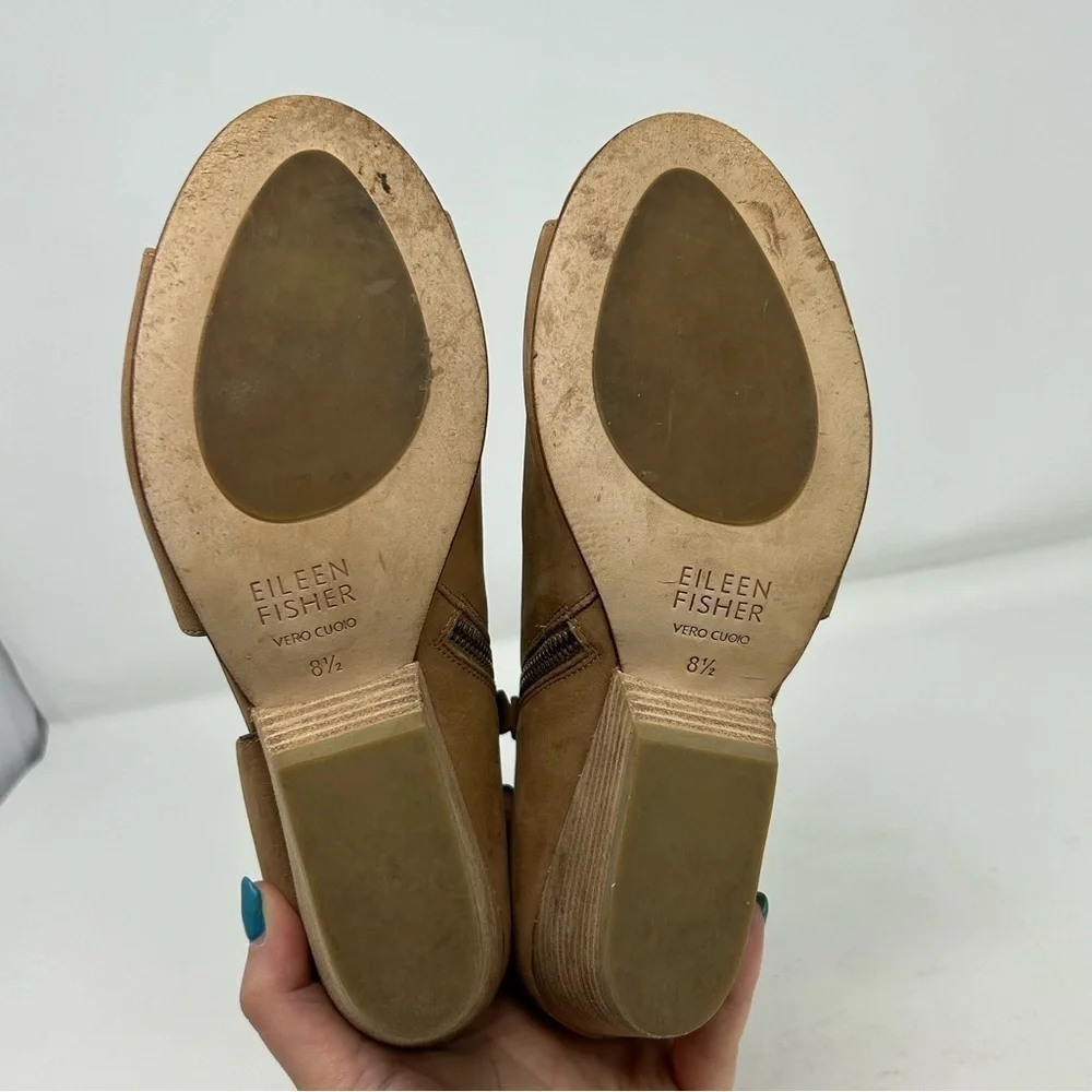 Eileen Fisher Tan Light Brown Leather Heeled D'Orsay Heeled Sandals Size 8.5
